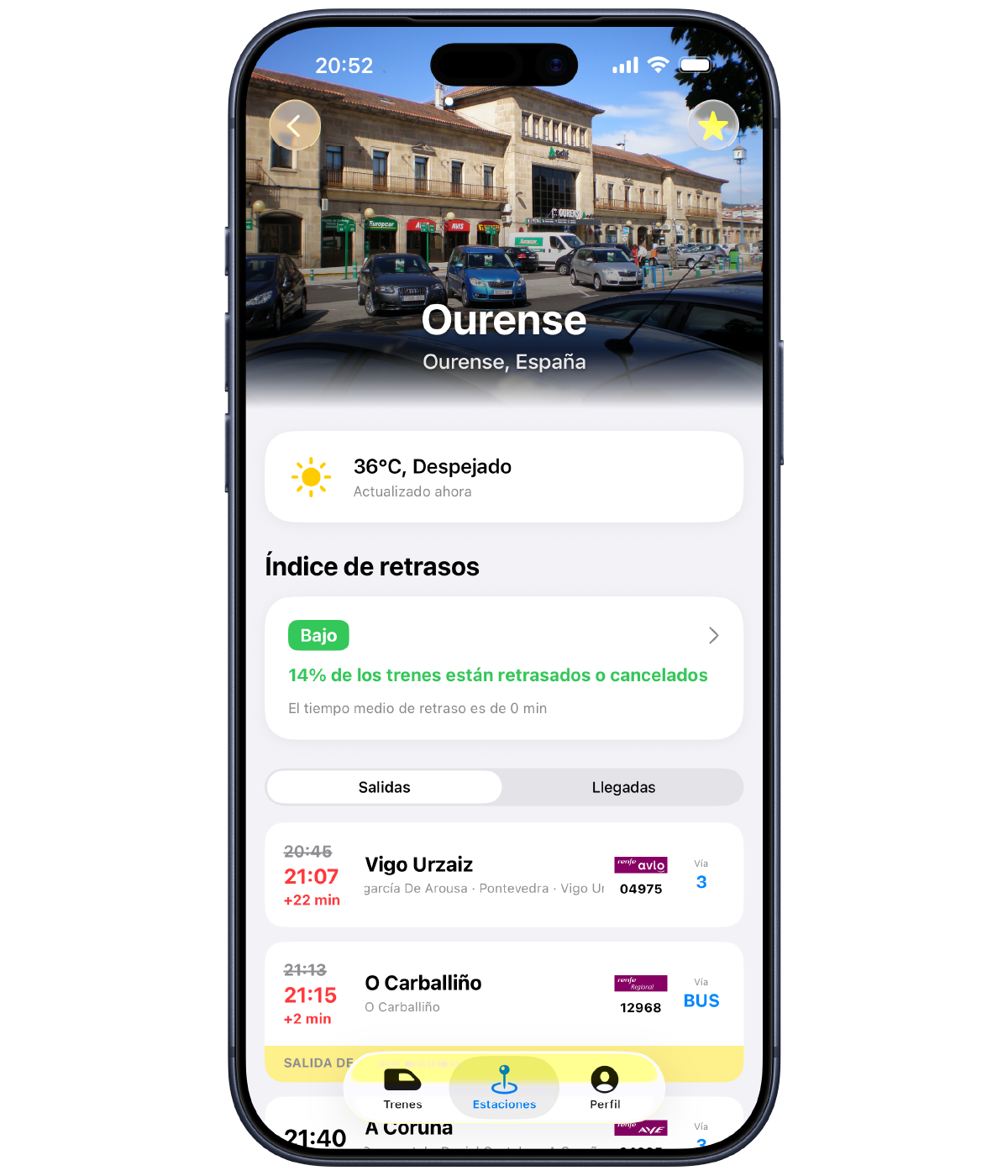Pantalla de Trenio con información de una estación