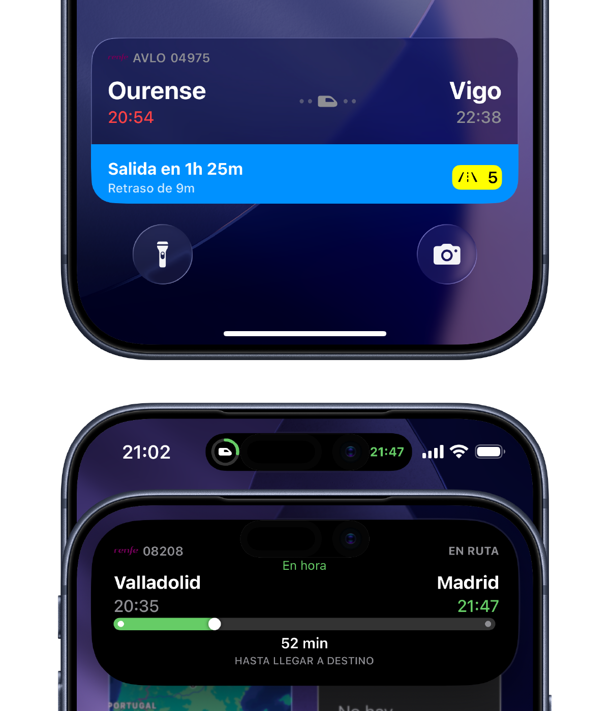 Vista compacta de Trenio para consultar un viaje